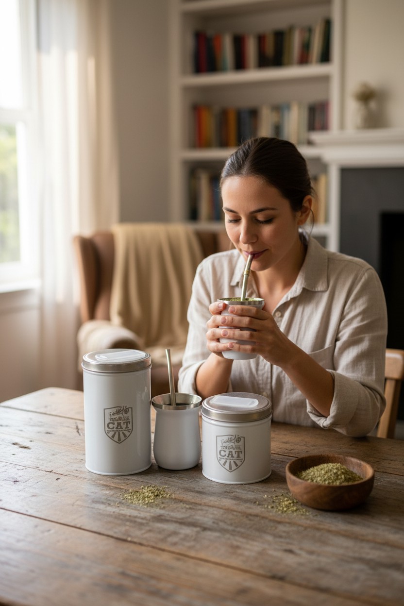 Kit Matero Oficial CAT – Metal Blanco con Grabado Láser